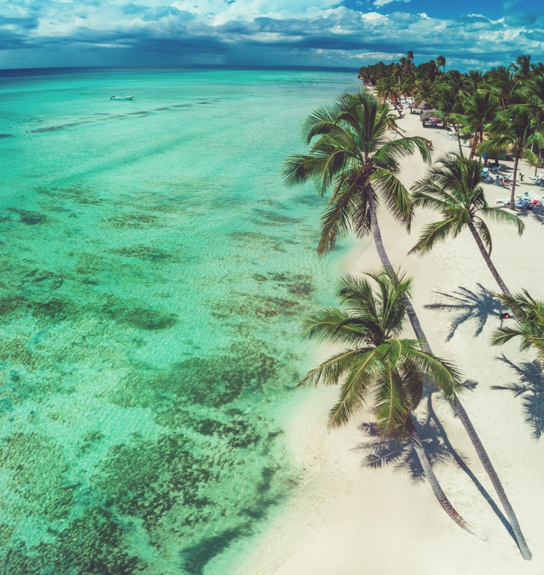 Aerial drone view of tropical island beach in Dominican Republic